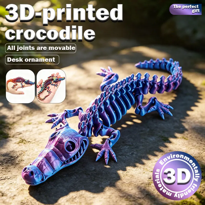 Sculpture d'animal imprimée en 3D, crocodile, alligator articulé flexible, ornement de bureau, décoration de chambre, cadeau d'anniversaire amusant