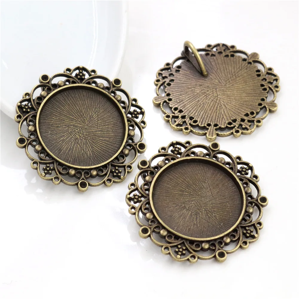 New Fashion 5pcs 25mm Inner Size Antique Silver Plated Baroque Style Cabochon Base Setting Charms Pendant