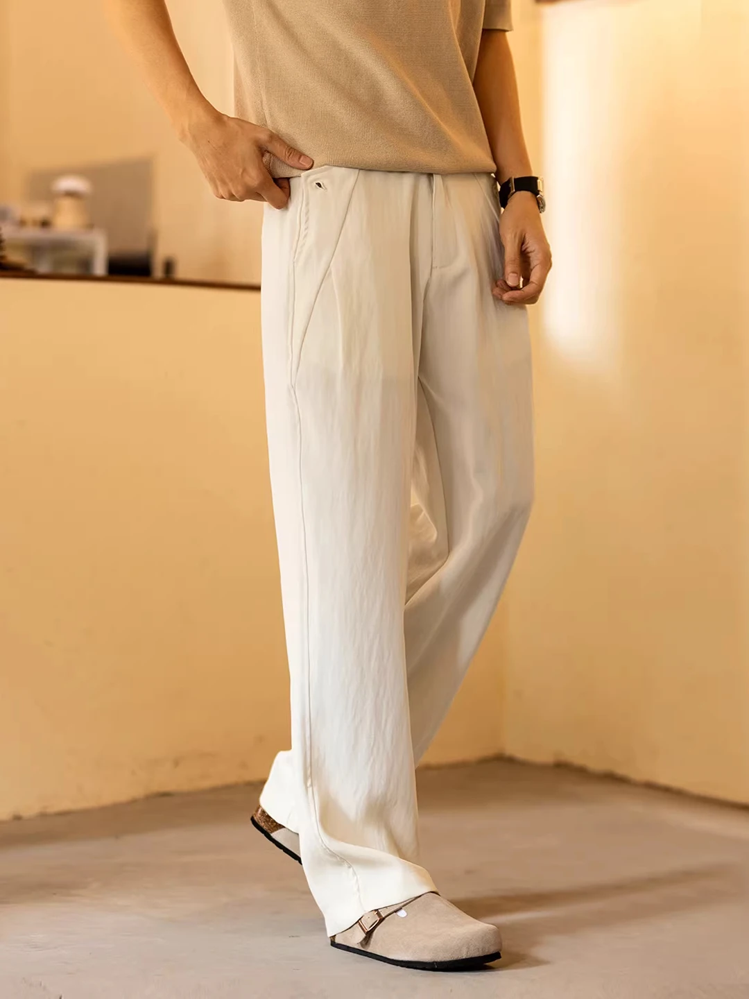 

Мужские повседневные брюки свободного прямого кроя белого цвета, удобные для поездок на работу, в американском ретро-стиле, весна-осень, новинка