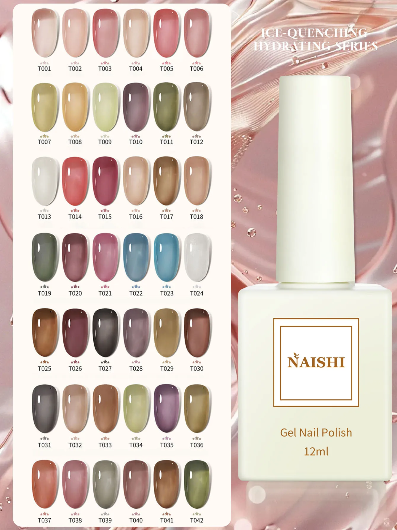 Lasts28days 42PCS 2026New Nail Art Fashion Phototherapy Ice Transparent Jade Nude Pink Base Color Gel, Glossy Nail Polish Gel,