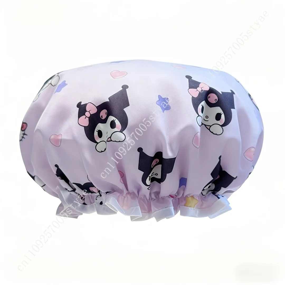 Sanrio Kuromi Shower Cap High-Quality Thickened Double-Layer Design  Cartoon Heart and Star Pattern Women Household Shower - view 4