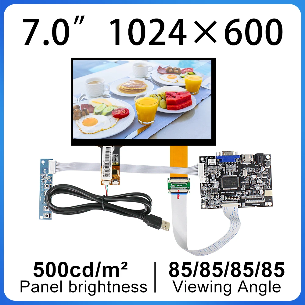 

7 inch 1024*600 IPS Touch screen with HDMI driver board Brightness 500 RGB 50 Pins interface BI070YL3-K50 for Raspberry Pi