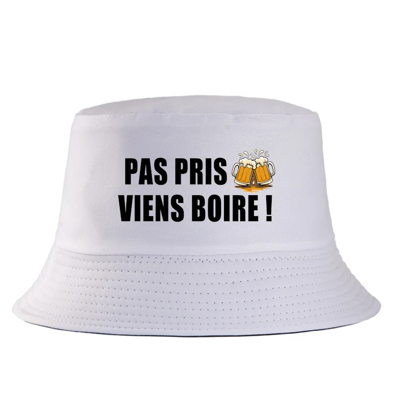 Funny Beer Bucket Hat PAS PRIS VIENS BOIRE Summer Party Fisherman Cap Men Women Funny Drinking Panama Hat Beach Sun Protection