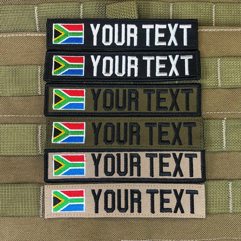 Custom Name Tape South Africa Flag Embroidery Patch Hook And Loop Multicam Green ACU Black  Tan EMR AOR