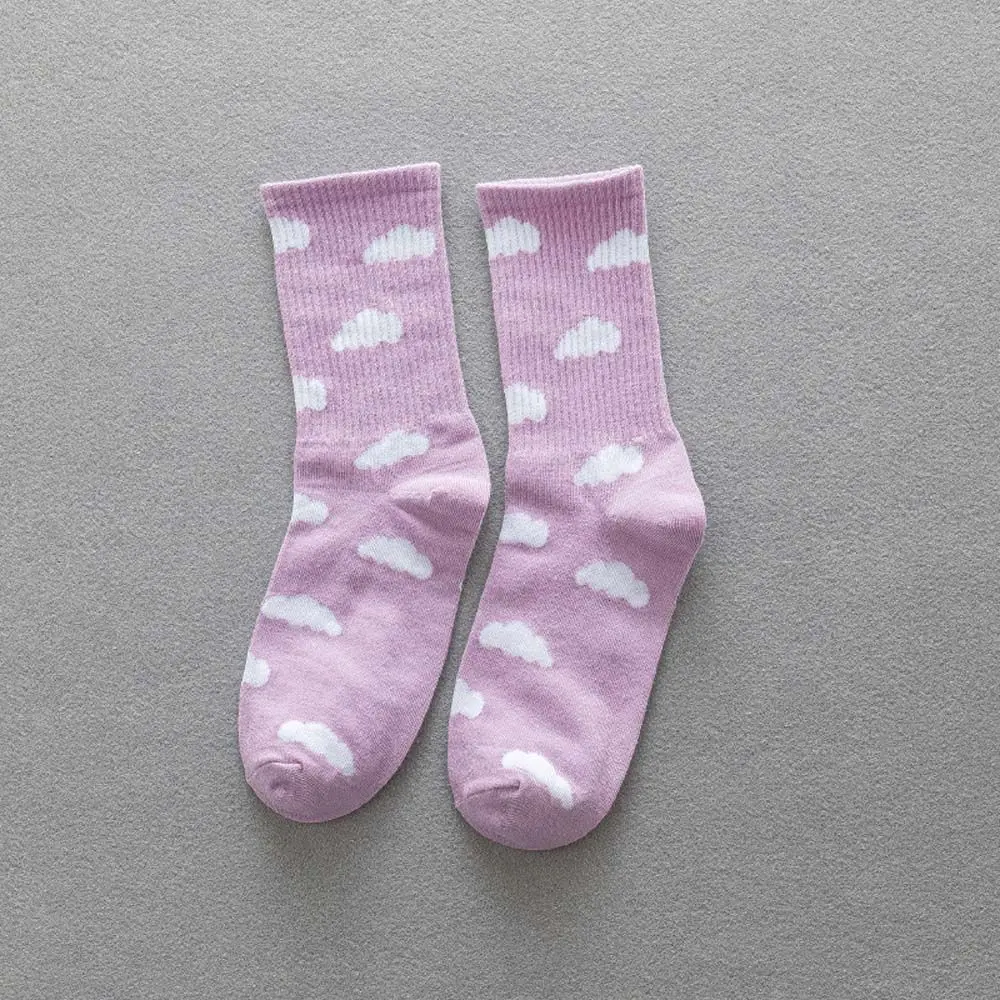 

Vintage College Style Socks Solid color Clouds Clouds Pattern Cotton Women Socks Mid-tube Socks Korea Style Female Hosiery