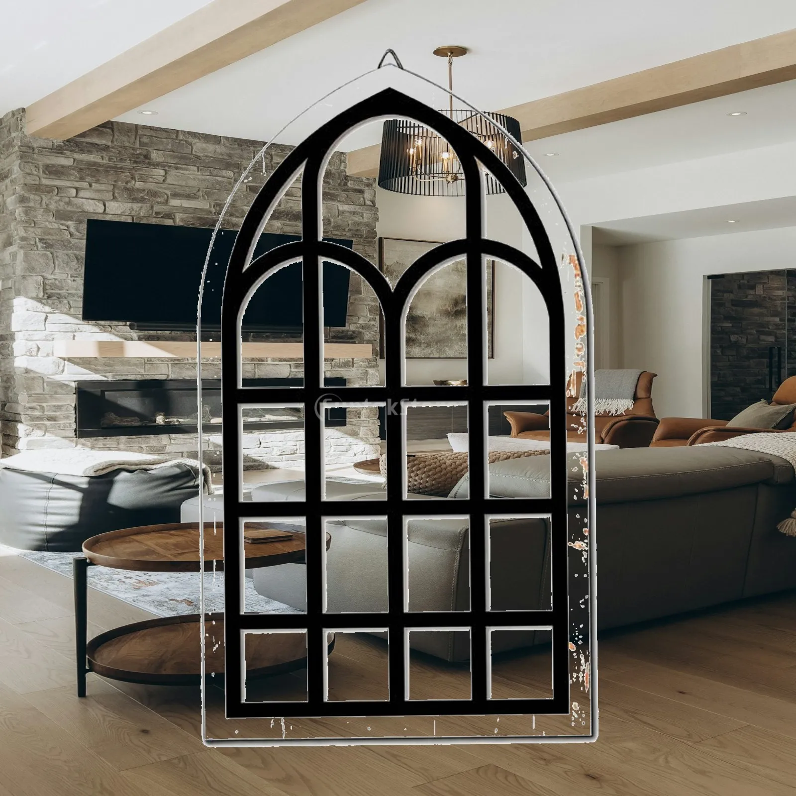 Wooden Arched Window Mirror Minimalist Acrylic Wall Art for Bathroom Vanity Hallway Home Decoration