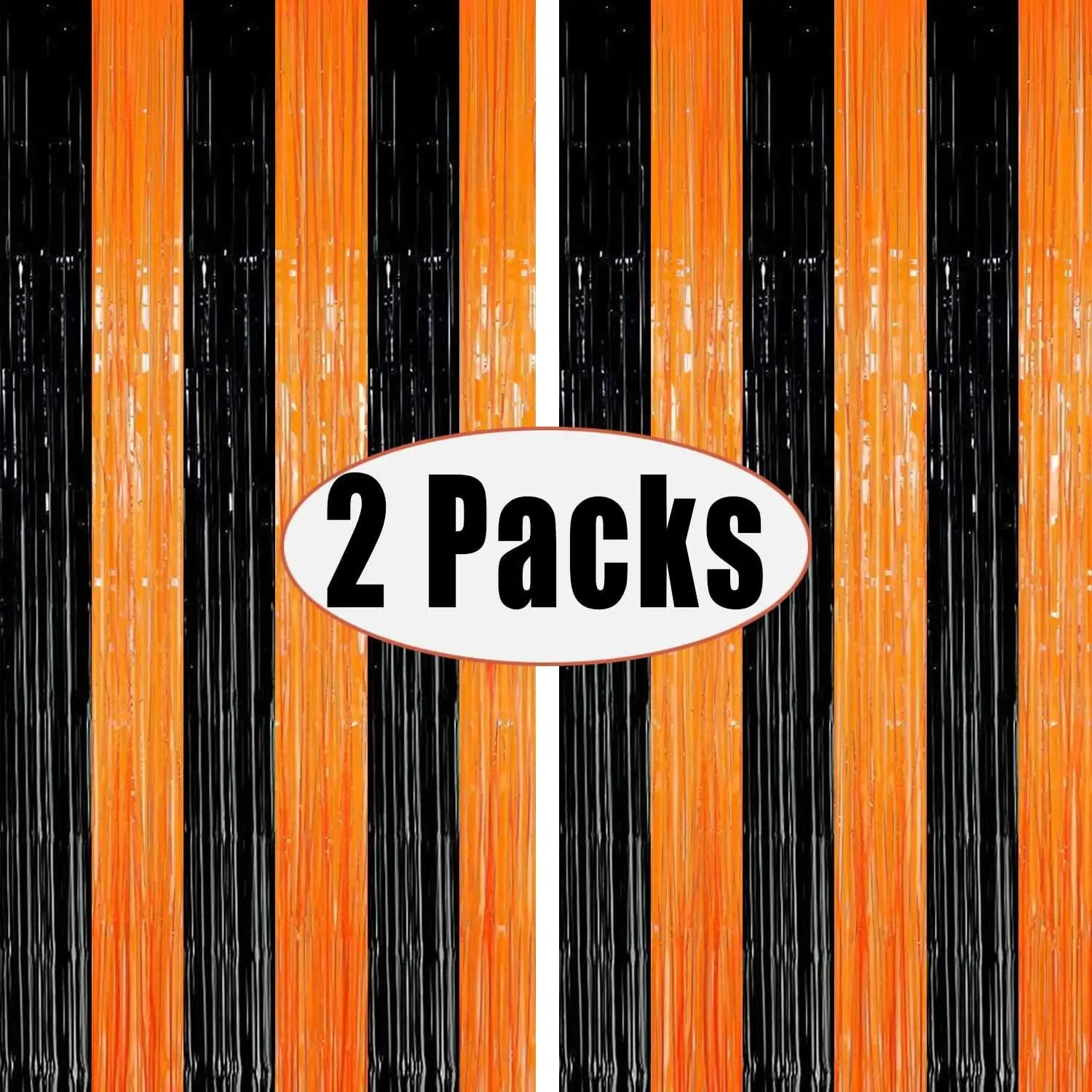 2 Packs Orange Black Metallic Tinsel Foil Fringe Curtains Photo Booth Props for Halloween Birthday Theme Party Decorations