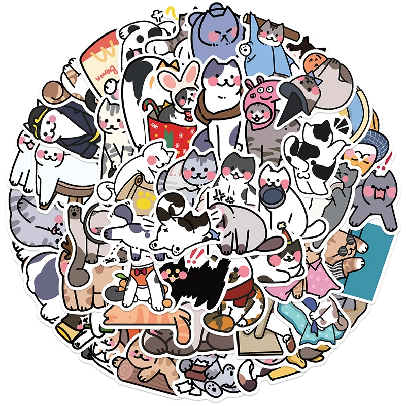 50 Stück Lustige Katzen-Aufkleber Set Niedliche Cartoon-Katzen-Meme Kawaii Tier-Vinyl-Aufkleber Wasserfest für Journaling Laptop Scrapbooking