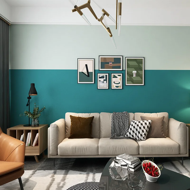 

Modern simple non-woven blue-green color contrast bedroom living room wallpaper light cyan ins style solid background wallpaper