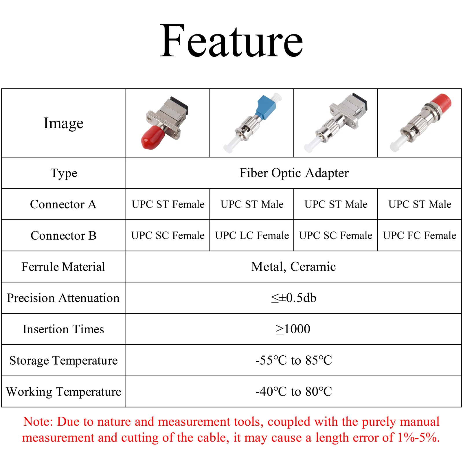 5Pcs Fiber Optic Connector UPC ST Male/Female to UPC FC/LC/SC Female Single-mode Adapter Hybrid Optical Converter