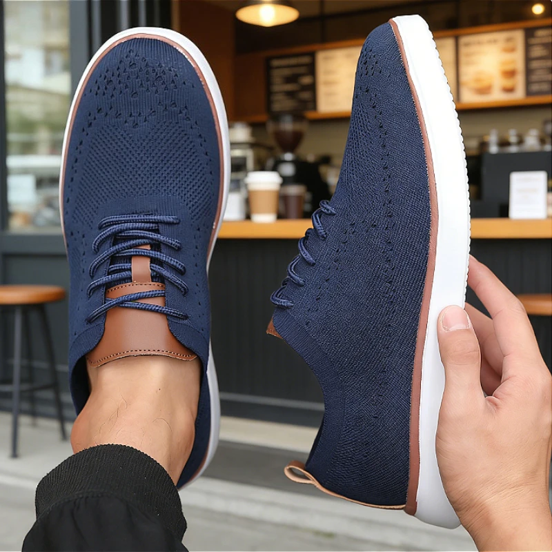 Bequeme Herren-Strick-Sportschuhe, weiche Sohle, atmungsaktiv, leicht, rutschfest, lässige Turnschuhe zum Gehen, Laufen, drinnen und draußen