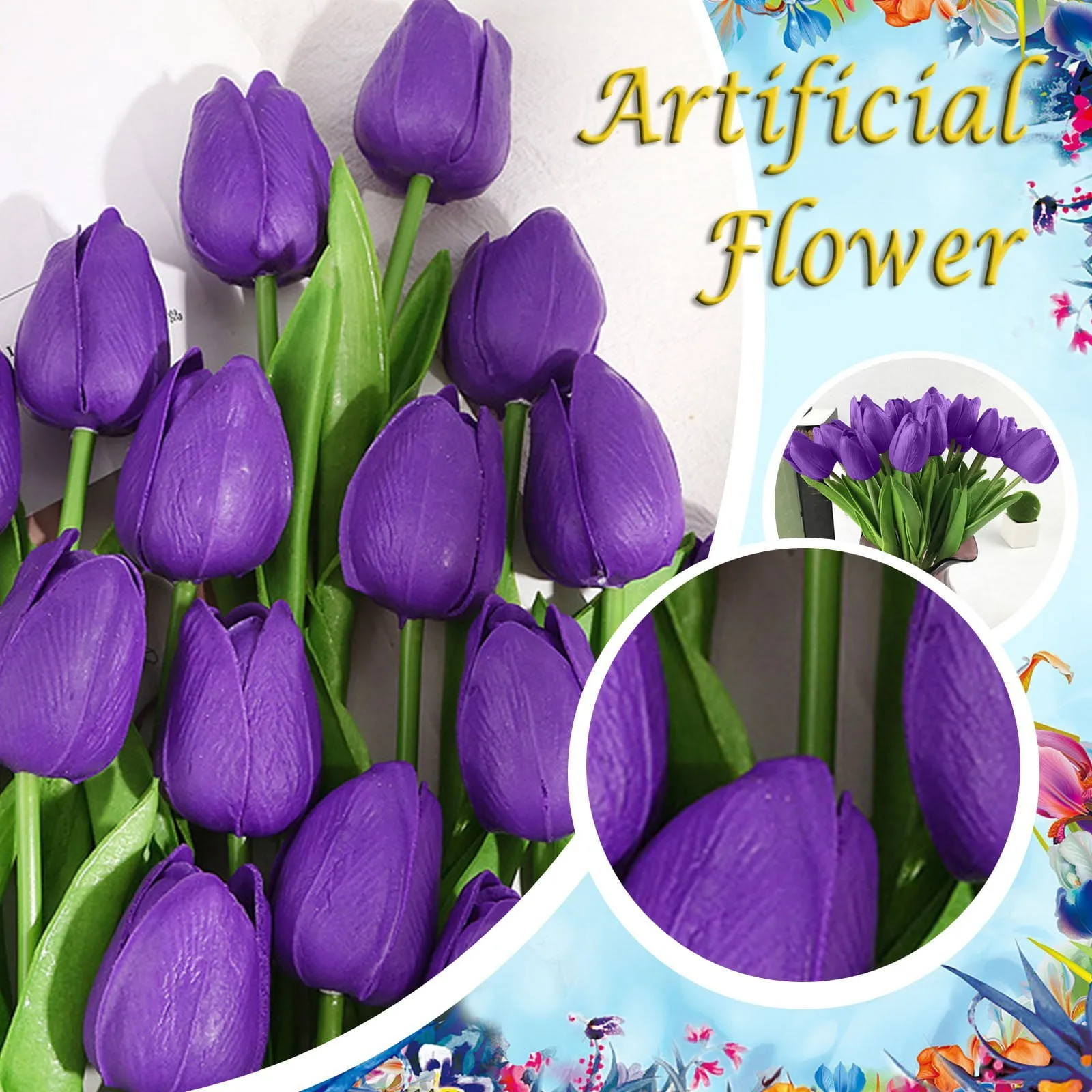 10Pcs Artificial Flowers Tulip Bouquet Unique Purple Tulip Fake Flowers Plastic bouquet Garden Decor Bouquet Vase Decor Plants