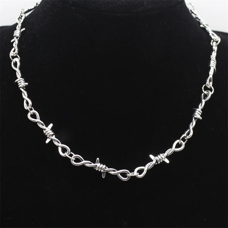 New Tiny wire thorns iron unisex necklace necklace ladies hip-hop gothic punk style barbed wire small thorn chain collar gift