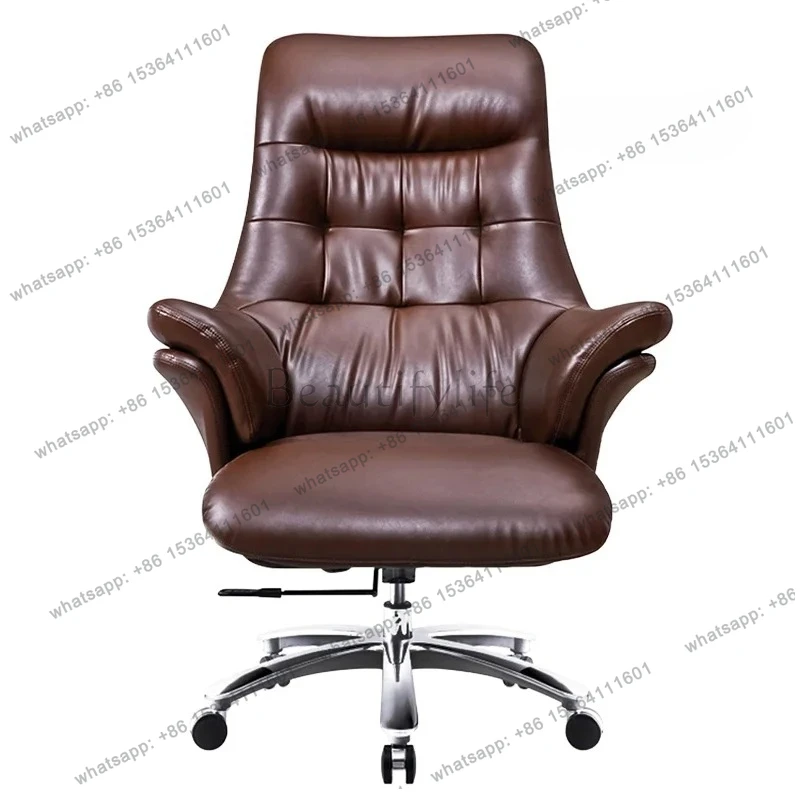 

Leather boss business office swivel chair simple and comfortable home desk computer chair cowhide class chair