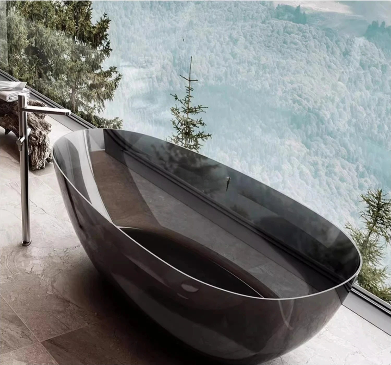 

Transparent bathtub Color crystal resin Thin edge Independent goose egg shaped hotel Artificial stone bathtub