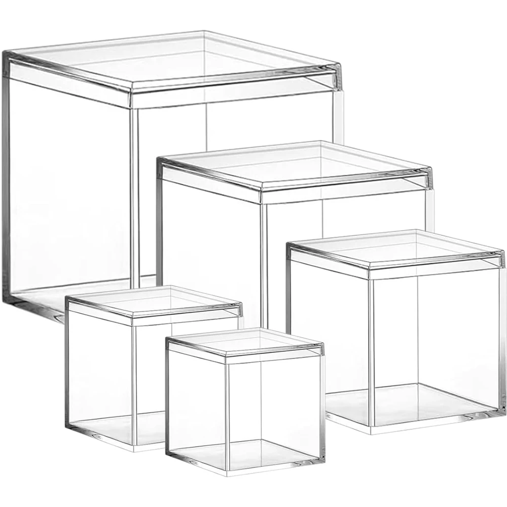 4.7/4/3.3/3/2.5 inch Clear Acrylic Box with Lid, Jewelry Display Box, Plastic Square Cube Decorative Storage Boxes for Candy