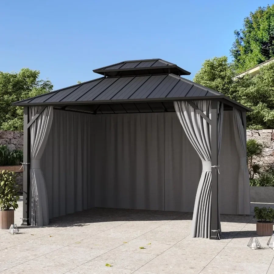 Modern Shade Yard-Dyed Gazebo Curtains Replacement Universal 4-Panel Sidewalls, Outdoor Gazebo Privacy Curtains with Zipper, Re