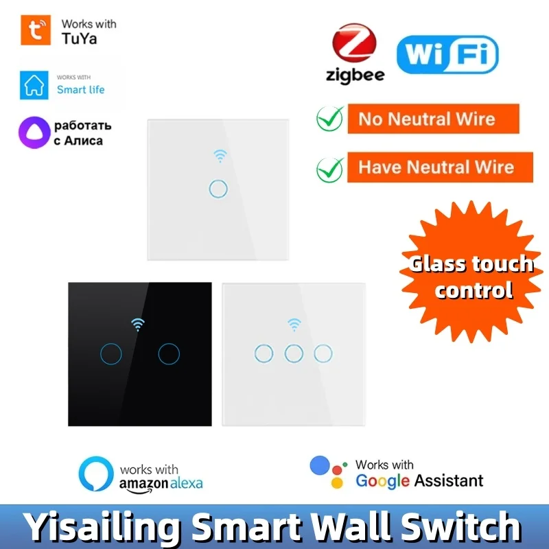 

Yisailing Smart Glass Touch Switch Zigbee или Wi-Fi версия Smart Touch 1/2/3 клавиши для Tuya Google Smart Life Alexa App Control