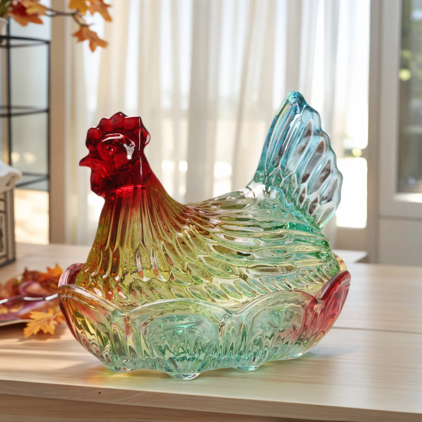 

Crystal Glass Hen-Shaped Candy Server,Pastoral Style Candy Bowl with Tray,Tabletop Decor Dessert Plate Snack Bowl Egg Tray