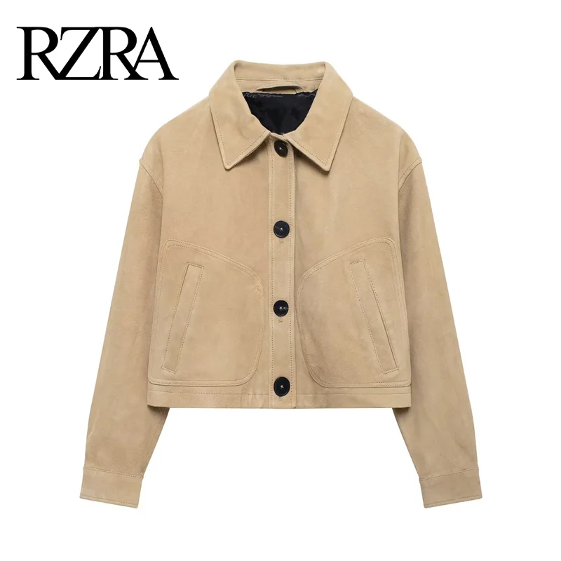 

RZRA original 2024 autumn and winter new women's commuting versatile lapel pocket decoration suede jacket short coat