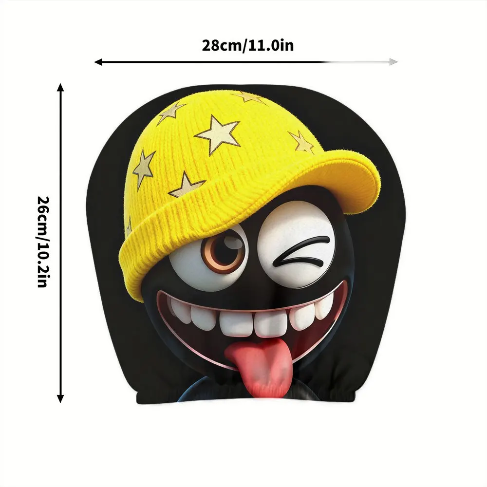 قطعتان، غطاء مسند رأس للسيارة التعبير الهزلي يرتدي قبعة منسوجة على شكل نجمة صفراء، سهل التركيب والتنظيف، مناسب للرحلات الطويلة