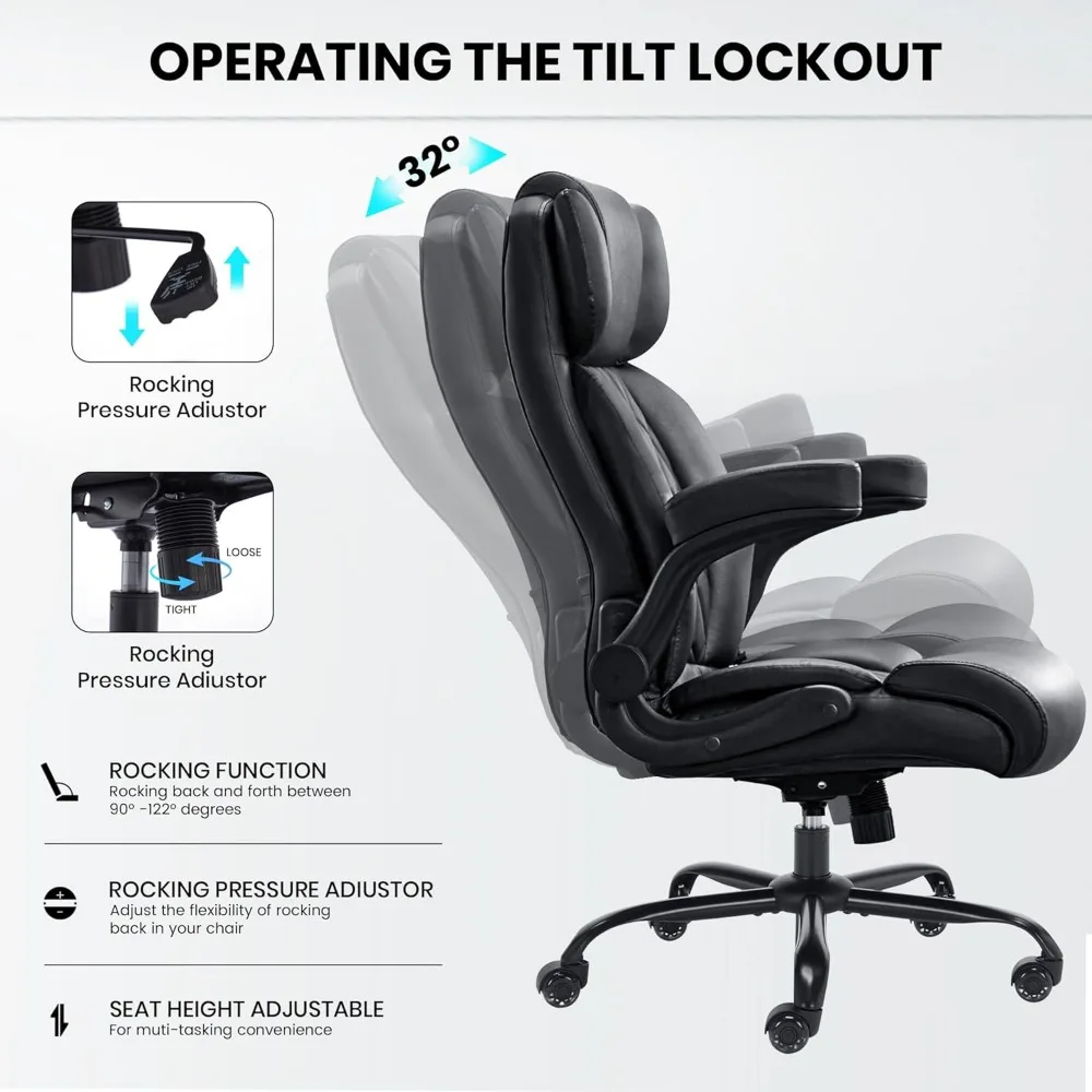 كرسي مكتب كبير وطويل بوزن 500 رطل، دعم قطني قابل للتعديل لآلام الظهر، مقعد عريض للغاية، مقعد تنفيذي مريح للكمبيوتر