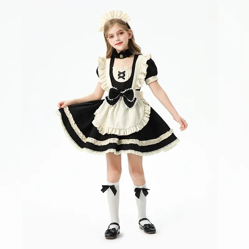 Наряд горничной для девочек, детское платье Лоли в деревенском стиле, французское платье Лолиты, платья принцессы, комплекты, сценические костюмы, вечерние костюмы на Хэллоуин