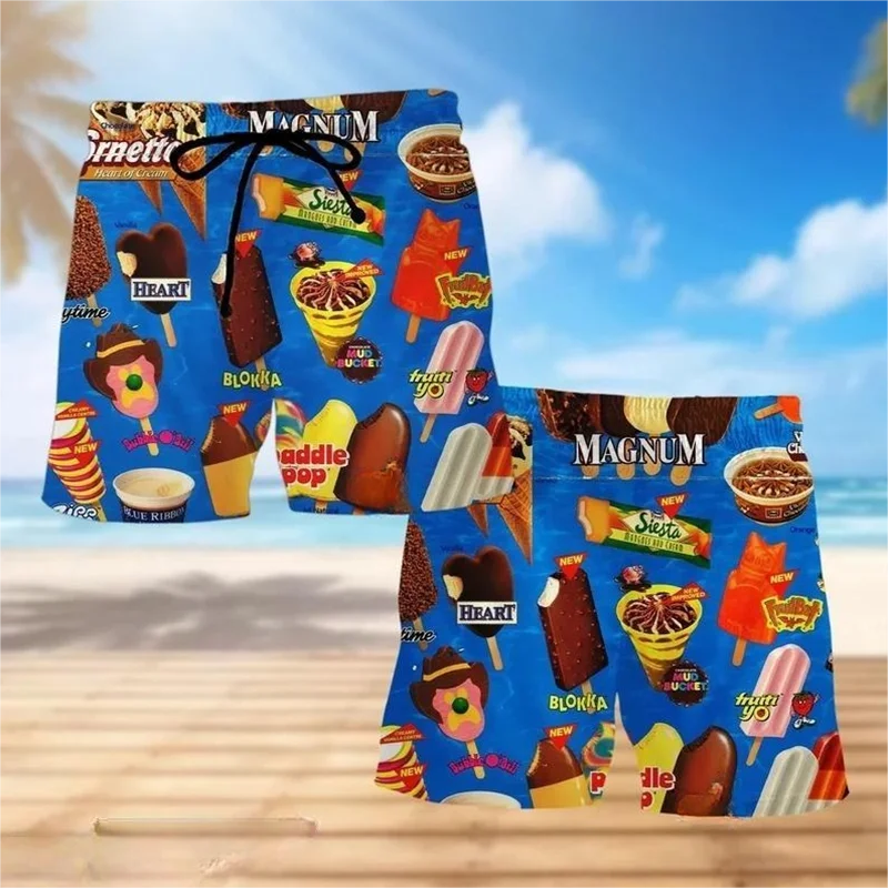 Cartoon 3D-Druck Eis Strand Shorts Männer Kinder Sommer schnell trocknen lustige kurze Hosen Sport Street Trunks coole Surfbrett Shorts