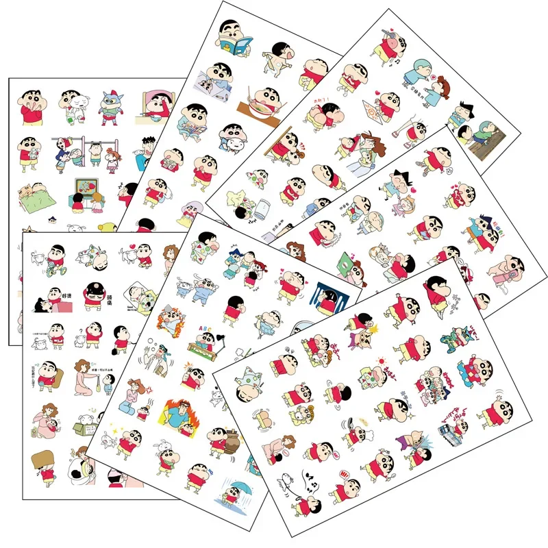 8pcs/set Cartoon Japanese Anime Crayon Shin-chan Kawaii Figure Waterproof Graffiti trunk laptop cup Skateboard DIY Sticker Gifts