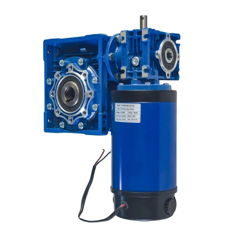 

Dual stage DC brushed motor with reduction worm gear gearbox