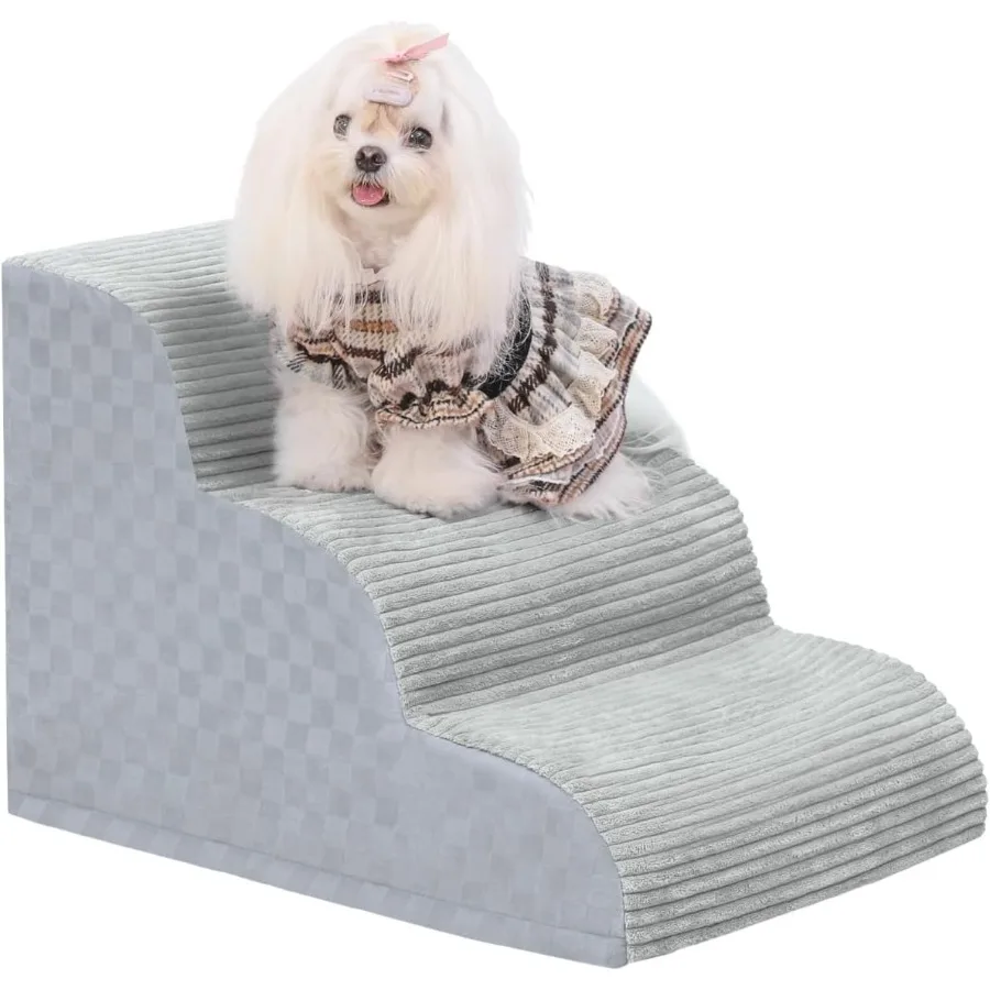 Tangga Anjing untuk Sofa 15.7 H Tangga Hewan Peliharaan 3 Langkah untuk Anjing Kecil dengan Busa Berdensitas Tinggi Tangga Miring Anjing dengan Permukaan Anti Selip yang Tahan Lama