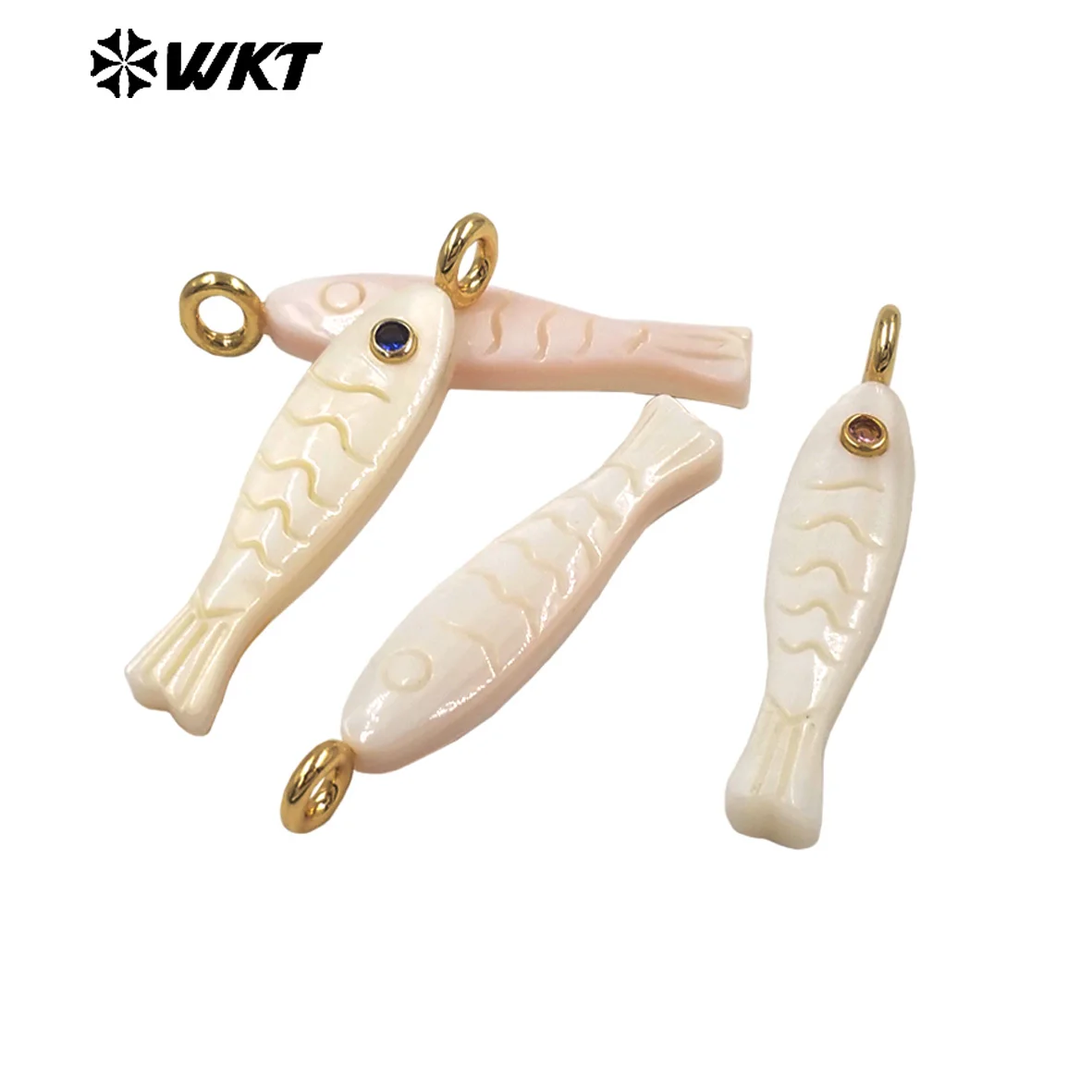 WT-JP525 Hotsale Lovely Fish Shape White Shell Pattern Pendants Colorful Zircon Paved Accessory For Necklace DIY Making