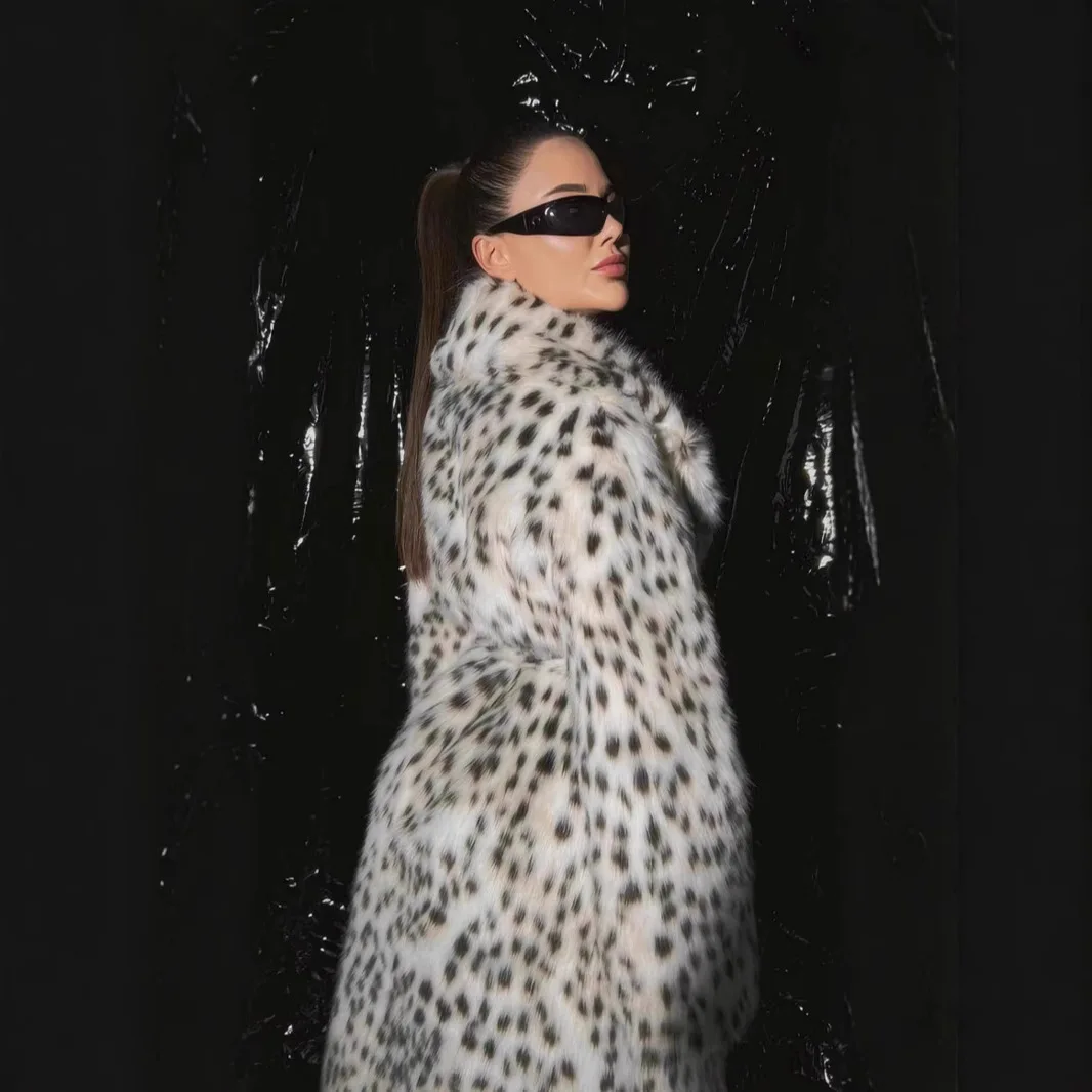 Women Thick Coats Loose Faux Fox Fur Cardigan Jacket Full Sleeve Warm Lapel Long Jackets Lady Furry Coat Autumn Winter