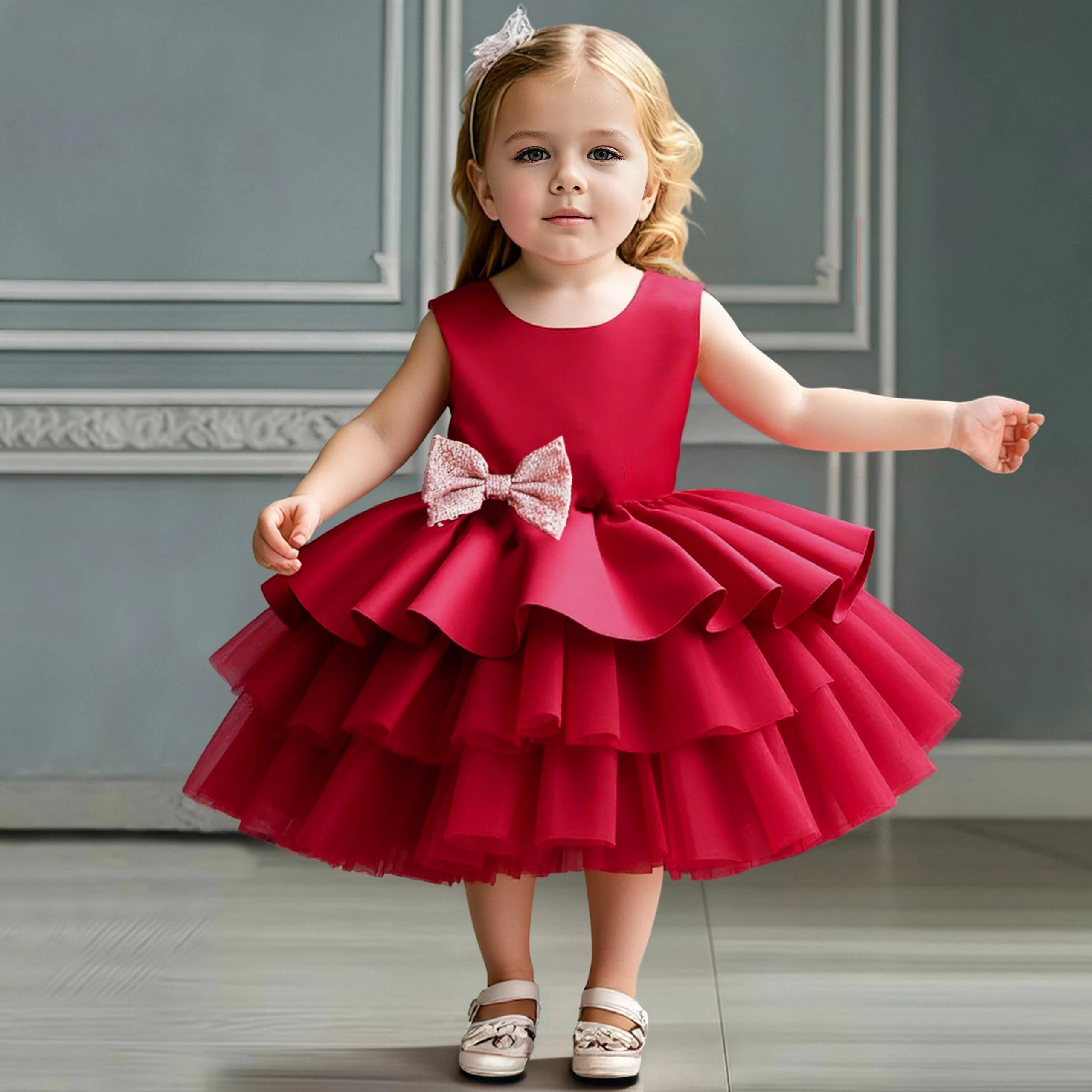 

Infant Sequin Bow Party Baby Girls Dress Toddler 1st Birthday Wedding Princess Baby Dress Tutu Girl First Communion Prom Costume