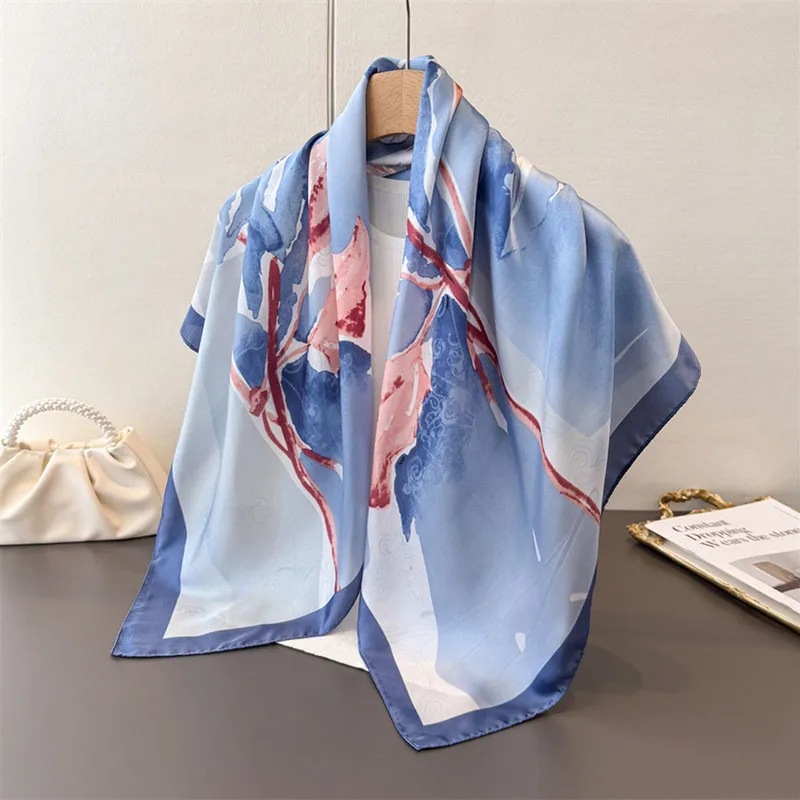 Spring Summer 90cm Square Silk Scarves Women Scarf Beach Ele