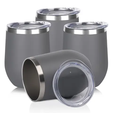 12oz/360ml Stainless Steel Wine Glass with Lid Double Layer Insulated Wine Glass Leak-proof BPA Free Suitable for Coffee Wine