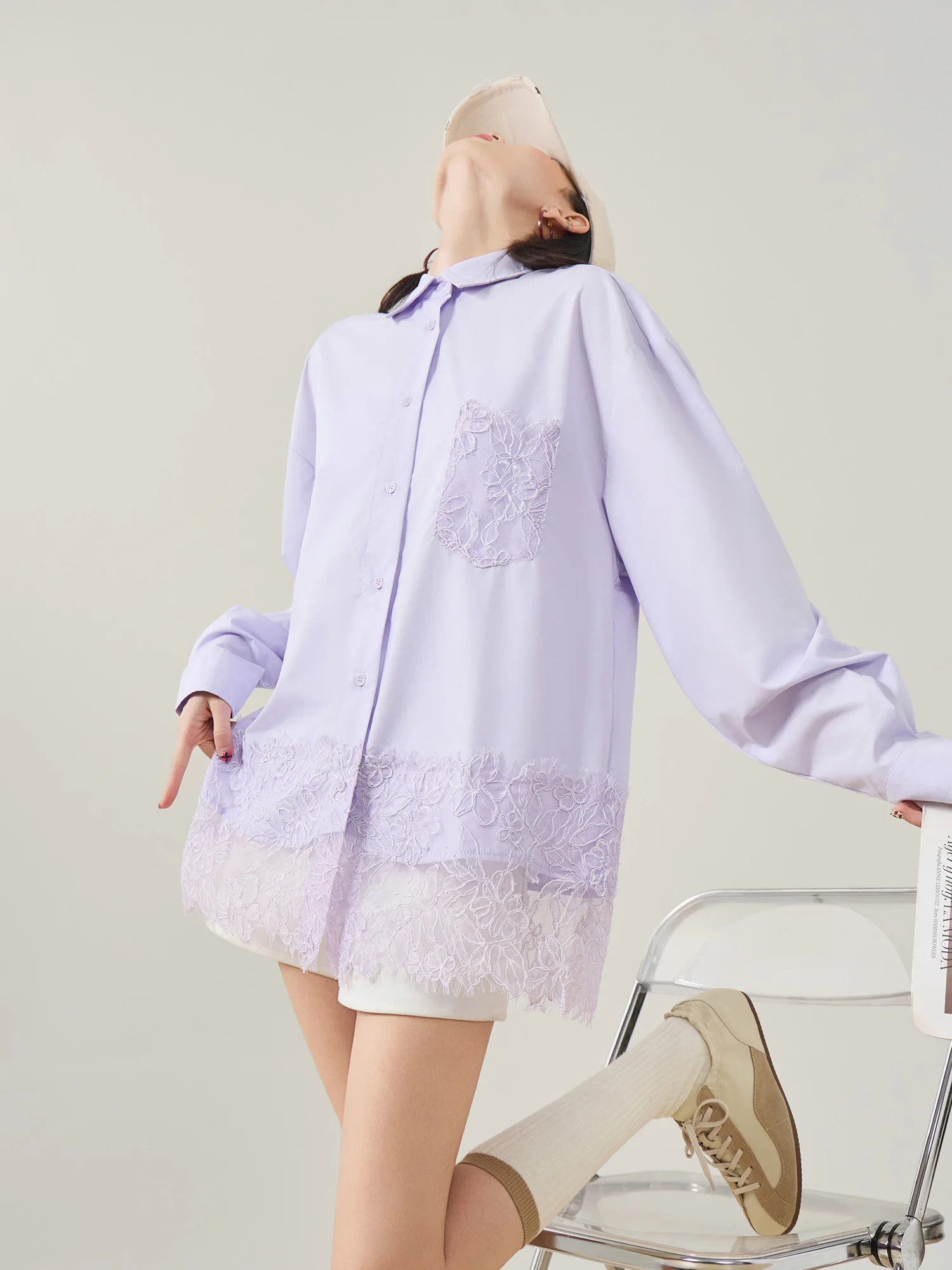 

Свободный длинный кардиган с кружевными вставками для женщин, весенняя новинка, фиолетовый, элегантный, премиум-класса, открытый, верхняя одежда