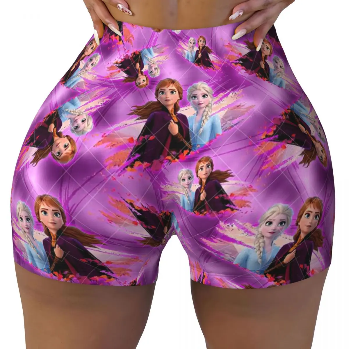 

Custom Elsa Cartoon Anime Frozen Princess Cute Biker Running Workout Shorts Women's Athletic Gym Yoga Shorts