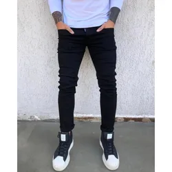 Spring Autumn New Black Stretch Men's Jeans Slim Small Feet Casual Simple Solid Color Male Skinny Denim Trousers Streetwear