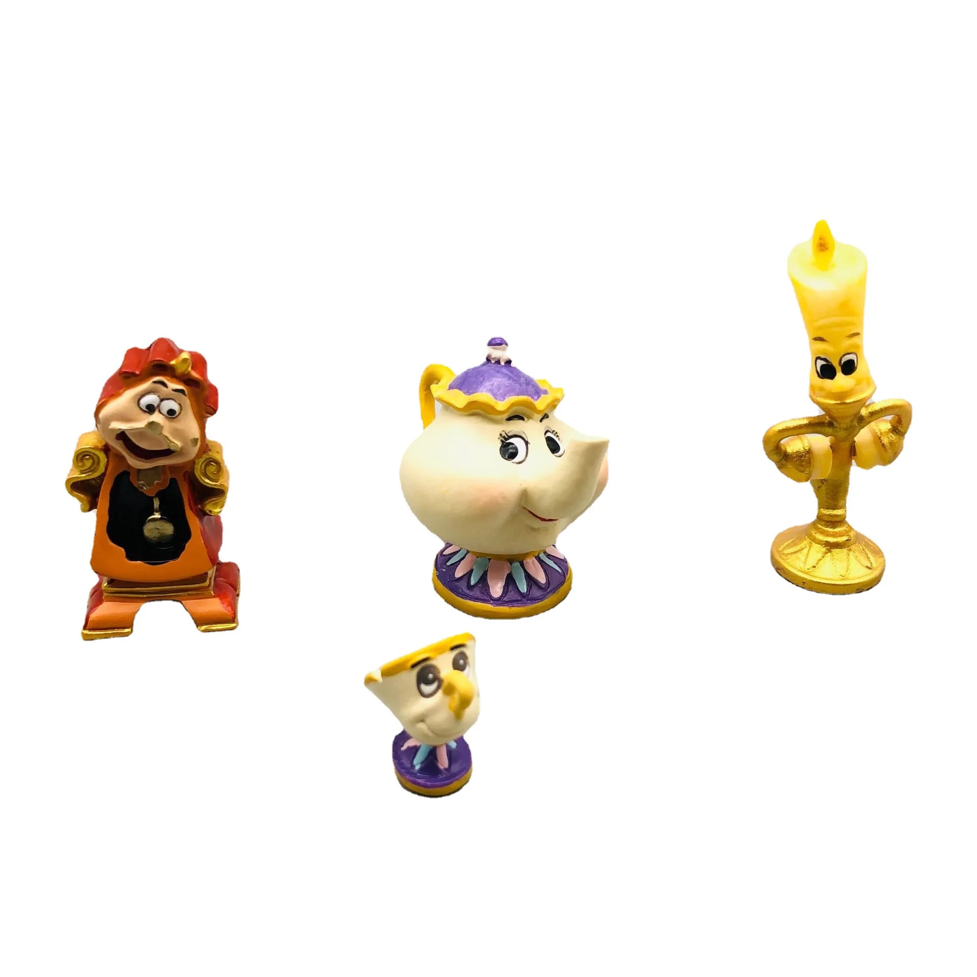 4 sztuk/zestaw Disney piękna i bestia Cogsworth Mr zegar pokój dekoracja stołu figurka urocze zabawki ręcznie robiony model lalki prezenty