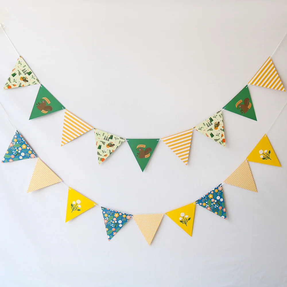 Triangle Banner Happy Birthday Flower Streamer Baby Shower 100 Days Children Anniversary Photoprop Background Decoration