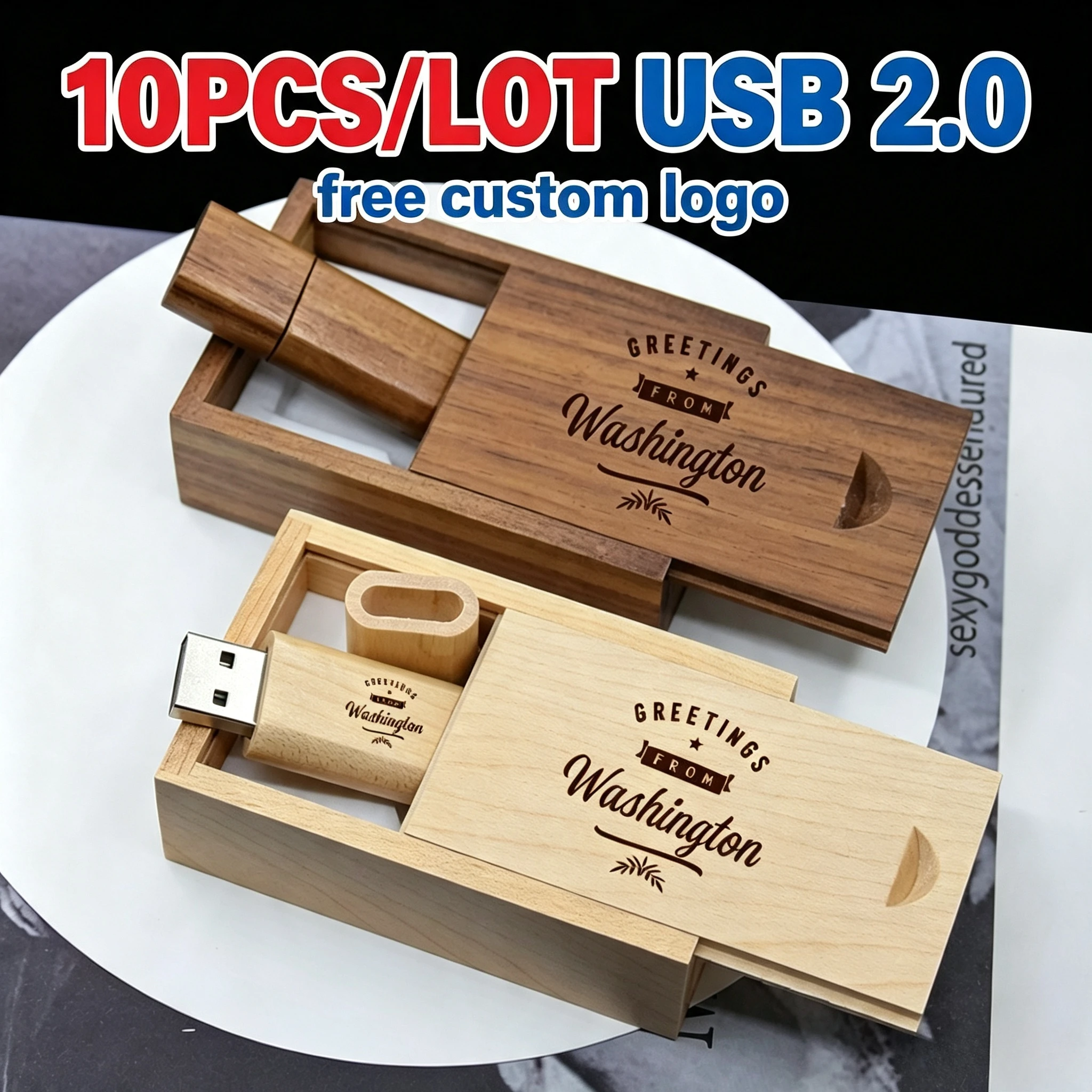 10PCS Lote USB Flash Drive Memory Stick Free Custom Logo Pen Drive Storage Device Pendrive 128GB 64GB 32GB 16G Wooden Box U Disk