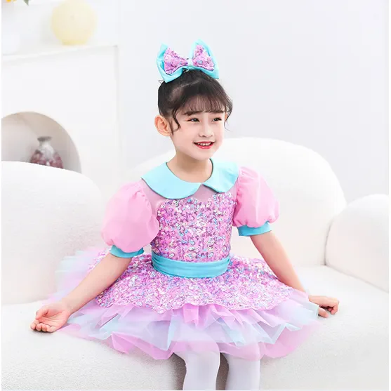 New fluffy skirt performance suit girl sequin dance performance suit princess skirt dance suit