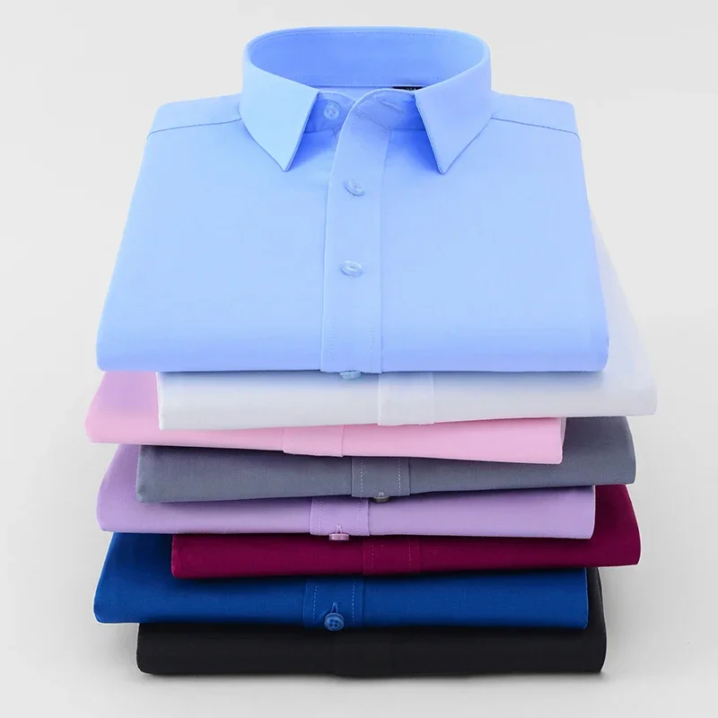 Bamboo fiber elastic long-sleeve shirts for men slim fit formal plian shirt soft office white shirt wrinkle free white clothes