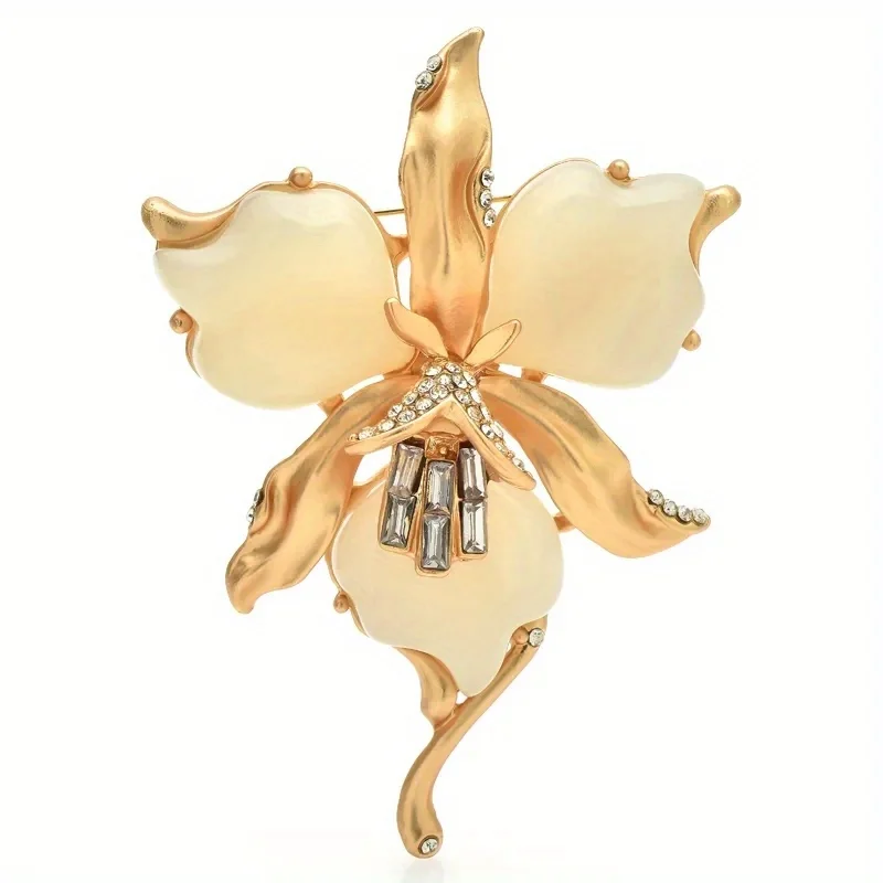 Retro Green Resin Orchid Flower Brooches Pins for Women Unisex 3-color Beautiful Plants Badges Exquisite Wedding Banquet Brooch