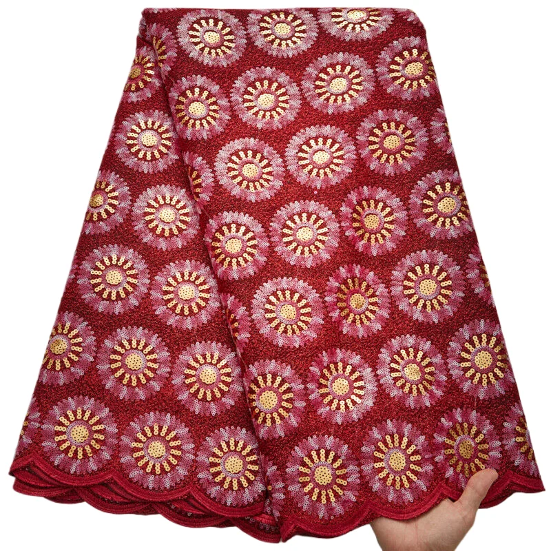 Nigerian Lace Fabric 2024 High Quality 5 Yard Green African Sequined Lace Fabric Embroidery Luxury Evening Dress for Women A2672