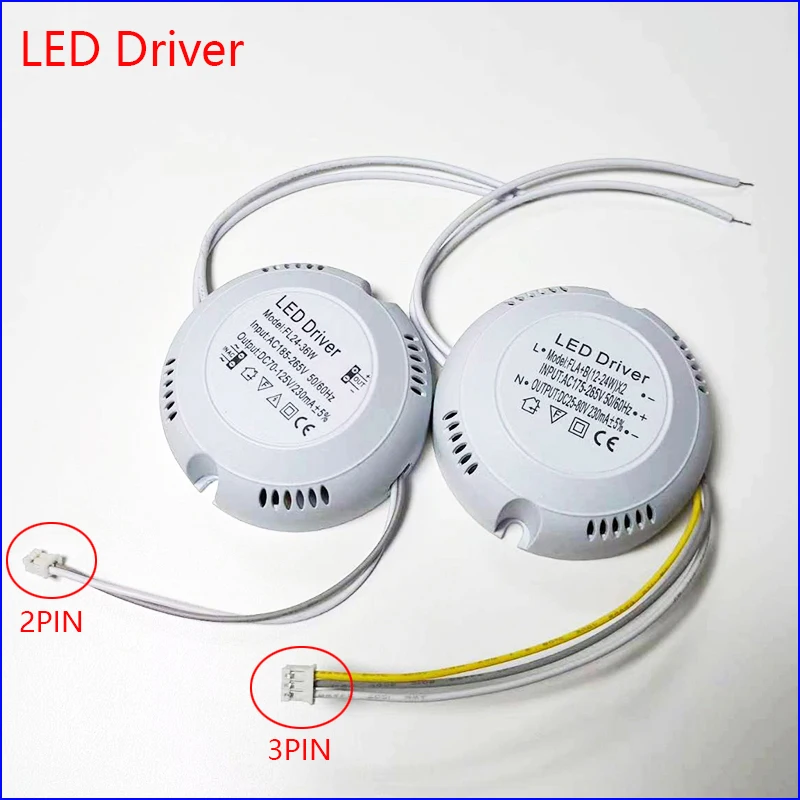 Светодиодный Driver 12-24W/24-40W SMD PCB светильник потолочный источник питания, один цвет, 2 контакта и 3 цвета, 3 контакта, Трансформаторы освещения от AC220 V.