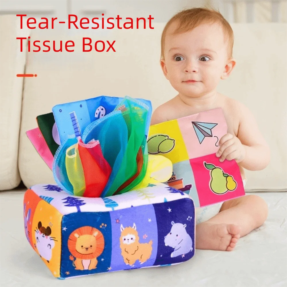 Educational Baby Montessori Boxes Crinkle Cloth Interactive Tissue Box Toys Skills Training Soft Infant Pull Along Kids Gifts