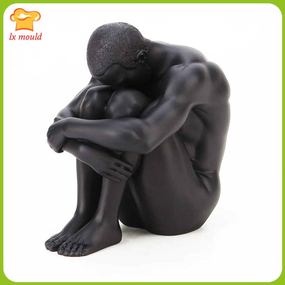 

3D Sitting Position Nude Man Silicone Mold Sexy Body Art Male Birthday Gift Home Decoration Candle Soap Plaster Moulds