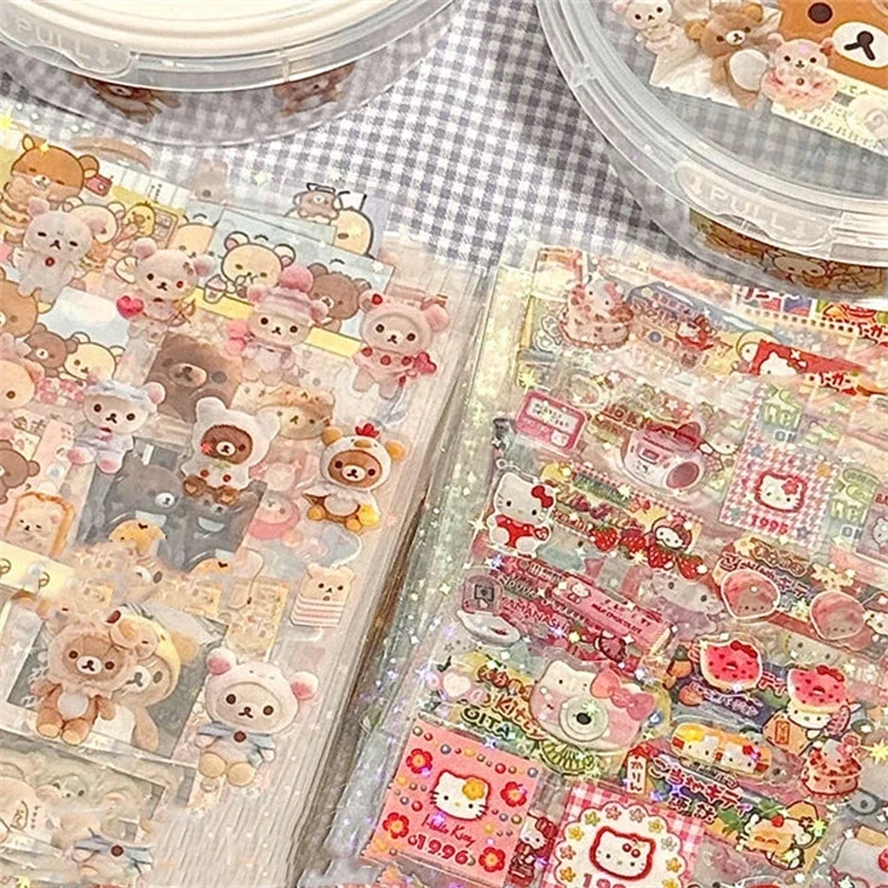 5pcs Kawaii Sanrio Hello Kitty Cartoon Die-cutting Sticker Rilakkuma Creative Handbooks Flashing Laser Stickers Children's Toy